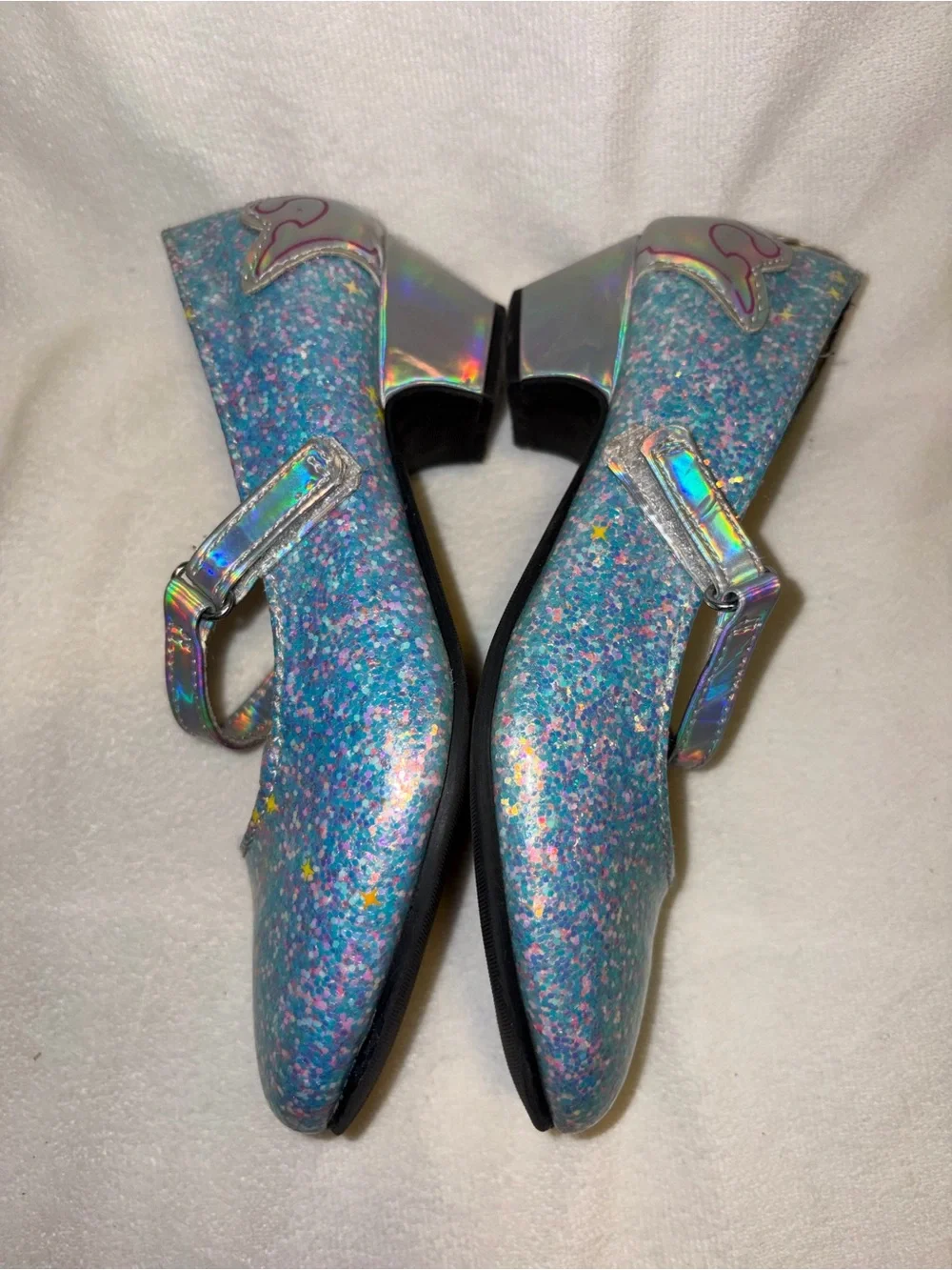 Disney Girls Blue/Silver Glitter Disney Princess Mary Jane Buckle Strap US 11